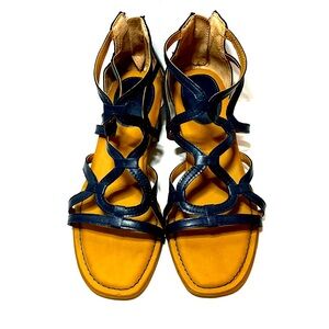 b.a.c. Strappy Navy Blue Sandals Back Zip Size 9